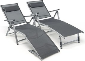 Conjunto de 2 Espreguiçadeiras de Exterior Reclináveis, 140,5 x 65 x 94 cm, 8 Posições Ajustáveis, Cinzento