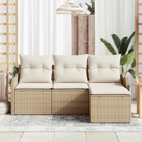 Sofá de Jardim em 4 Peças com Almofadas Beijin em Rattan Poliéster
