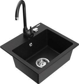 Mexen Milo lava-louça de granito de 1 bacia com torneira de cozinha Telma, preto - 6505-77-670200-70
