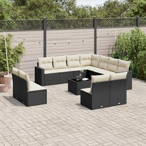 12 pcs conjunto de sofás de jardim c/ almofadões vime PE preto