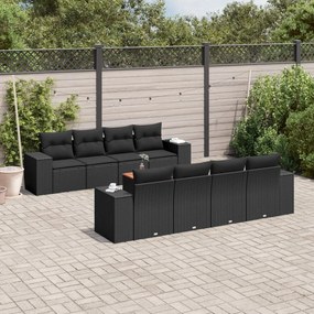 9 pcs conjunto de sofás p/ jardim c/ almofadões vime PE preto