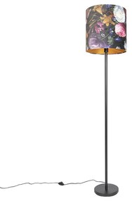 Candeeiro de pé romântico preto com sombra de flor de 40 cm - Simplo Clássico / Antigo