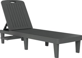 Conjunto de 2 Espreguiçadeiras Reclináveis de Plástico PP com Bandeja Lateral Encosto Ajustável em 5 Posições 192x57x28,5 cm Cinzento