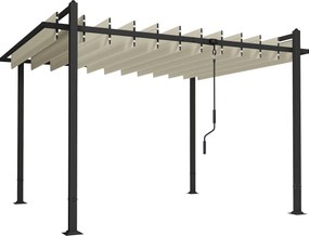 Pérgola de Jardim 3x3,8 m com Toldo Corrediço Ajustável a 90° Manivela, Estrutura de Alumínio e Aço UPF50+ Bege