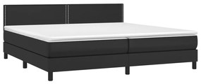 Cama box spring c/ colchão/LED 200x200cm couro artificial preto