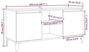 Móvel de TV com pernas em metal 103,5x35x50 cm sonoma cinzento