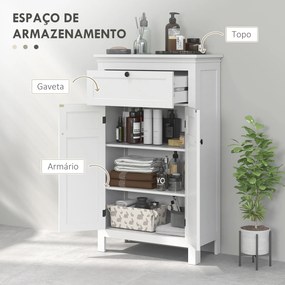 Armário Casa de Banho Móvel Casa de Banho com Gaveta 2 Portas e Prateleira Ajustável  60x30x102,5 cm Branco