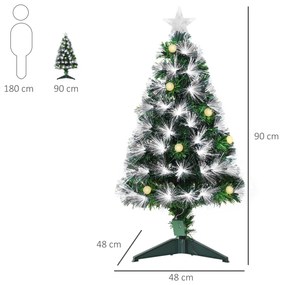 Árvore de Natal 90 cm Árvore de Natal com Fibra Óptica Árvore de Natal Artificial com 90 Luzes LED e 90 Ramos Verde e Branco