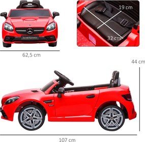 Carro Elétrico Mercedes SLC 300 12V com Controlo Remoto Faróis LED Música TF USB e Abertura da Porta 3-5km/h 107x62,5x44 cm Vermelho