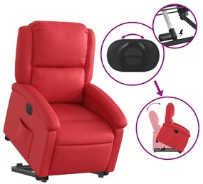 Poltrona reclinável elevatória elétrica couro artif. vermelho
