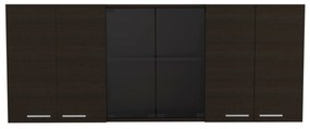 Móvel de parede para cozinha com vidro 150, com várias portas, 60 x 150 x 31,5 cm preto