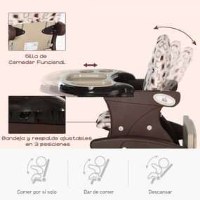 HOMCOM Cadeira para bebês 3 em 1 por mais de 6 meses Transformar em mesa e cadeira multifuncional Ajustável em 3 posições encosto alto Acolchoado com 2 bandejas removíveis 57x59x105 cm Branco