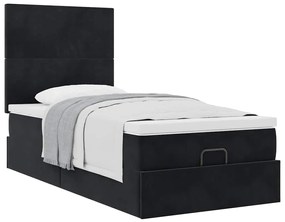 Estrutura de cama otomana com colchões preto veludo