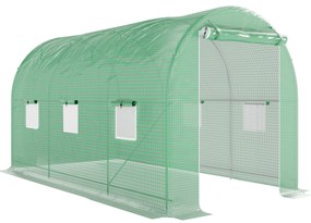 Outsunny Estufa tipo Túnel 400x200x205 cm Estufa de Jardim com Porta Enrolável e 6 Janelas Cobertura de PE 140 g/m² Verde