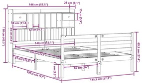 Cama com estante sem colchão 140x190 cm pinho maciço