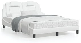 Estrutura cama c/ cabeceira couro artificial 140x190 cm branco