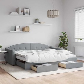 vidaXL Sofá-cama c/ gavetão e gavetas 90x200 cm tecido cinzento-claro