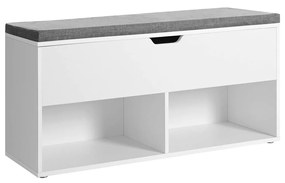 Banco de sapatos VASAGLE, banco de armazenamento com 2 compartimentos abertos e 1 fechado, prateleira para sapatos, assento acolchoado, para corredor de entrada do quarto, 100 x 30 x 48 cm, branco LHS21WT