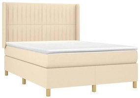 Cama box spring c/ colchão e LED 140x200 cm tecido cor creme