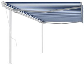 Toldo retrátil automático com postes 5x3,5 m azul e branco