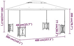 Gazebo com paredes laterais e telhado duplo 3x4 m cor creme