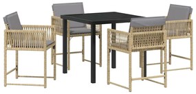 Conjunto de Jantar de Jardim com 5 Peças e Almofadas Bege em Rattan Si