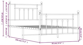 Estrutura de cama com cabeceira e pés 90x190 cm metal branco