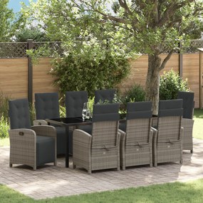 Conjunto de Jantar de Jardim vidaXL 9 Peças com Almofadas Cinza Rattan Sintético