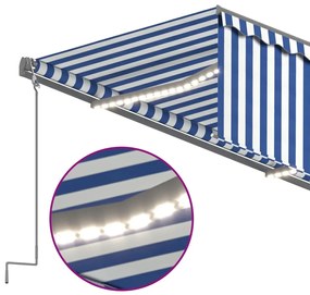 Toldo automático c/ estore/LED/sensor vento 3x2,5m azul/branco