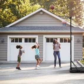 Suporte portátil para cesto de basquetebol Altura ajustável Sistema de baliza de basquetebol com base acolchoada 2 rodas lisas Preto