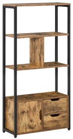 Estante para Livros com Armário e 2 Gavetas de Armazenamento Estante Estilo Industrial para Escritório Sala de Estar 58x24x122cm Marrom Rústico