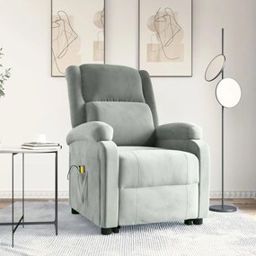 Poltrona elevatória de massagens veludo cinzento-claro