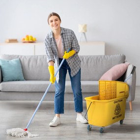 Balde de Limpeza com Esfregona e Rodas Capacidade de 20 L Sistema de Escurridor e Pega de Transporte 45x26,5x70 cm Amarelo
