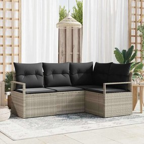 Conjunto de Sofá de Jardim vidaXL de 4 Peças com Almofadas Cinza Claro de Poli Rattan