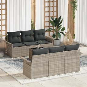 Conjunto de Sofás de Jardim vidaXL 7 Peças com Almofadas Cinza Claro d