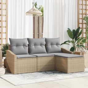 vidaXL Conjunto de Sofá de Jardim 4 Peças com Almofadas Bege Vime PE