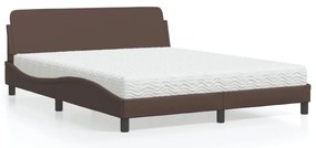Cama com colchão 160x200 cm couro artificial castanho