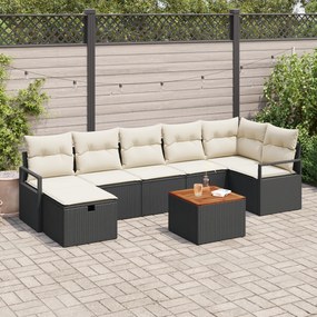 Conjunto de Sofás de Jardim vidaXL 8 Peças com Almofadas Preto Rattan