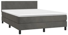 Cama com molas/colchão 140x200 cm veludo cinzento-escuro