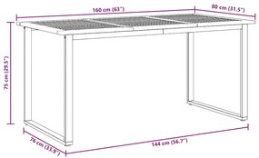 Mesa de Jantar Externa vidaXL Cinza 160x80x75 cm Aço e Madeira Sólida