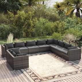 vidaXL 10 pcs conjunto lounge de jardim c/ almofadões vime PE cinzento