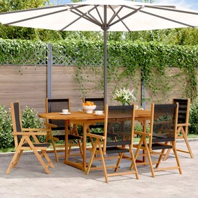 vidaXL 7 pcs conj. jantar p/ jardim polipropileno/madeira maciça preto