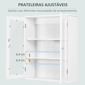 Kleanklin Armário Casa de Banho de Parede com 2 Portas de Cristal Armário Suspenso com Prateleiras Ajustáveis em Altura Multiuso para Cozinhas Sala de