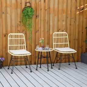 Conjunto de bistrô de jardim de 3 peças: 2 cadeiras + mesa de centro redonda em vidro temperado, 2 almofadas com fecho de correr e capa removível em p
