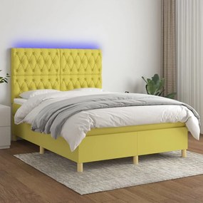 vidaXL Cama box spring c/ colchão e LED 140x200 cm tecido verde