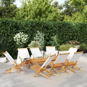 vidaXL Cadeiras de jardim dobráveis 8 pcs tecido/madeira branco nata