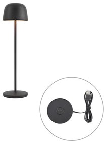Candeeiro de mesa preto com LED recarregável com estação de carregamento IP65 - Raika Moderno