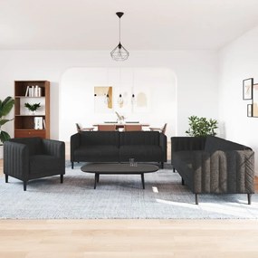 3 pcs conjunto de sofás tecido preto