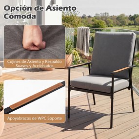 Conjunto de 2 Cadeiras de Jardim e Mesa Auxiliar, 71 x 56 x 93 cm, Estrutura em Aço, Preto+Cinza