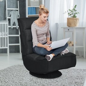 Cadeira giratória de chão nivelado 360° ajustável em 5 posições para adultos Jogos de vídeo Ler Ver televisão 59 x 75 x 83 cm Preta